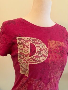 Y2K Pink Lace Graphic Baby Tee Fairycore McBling Peace Shirt